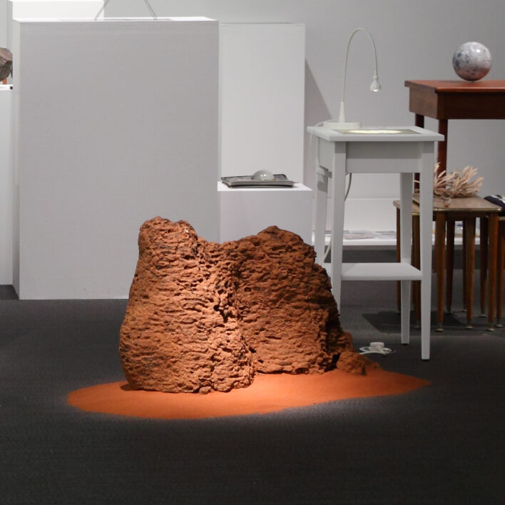 detail of termite mound and sand in the Lawrence Wilson Art Gallery